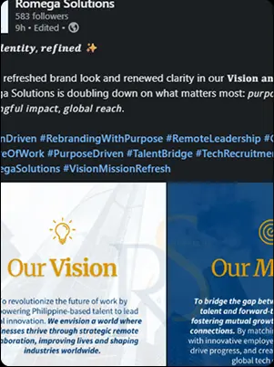 Romega LinkedIn post about leadership insights